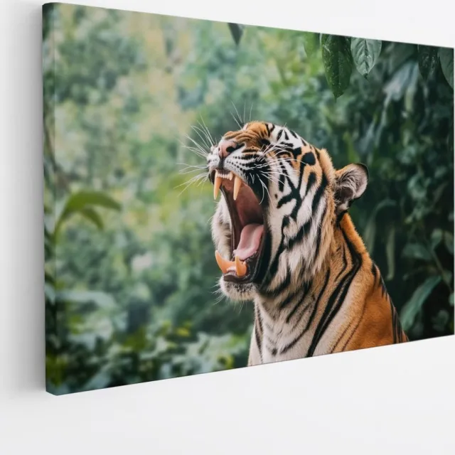 Saammp Canvas Schilderij - Brullende Tijger - Abstract - Dieren - 50x40 - Foto op canvas - Wanddecoratie - muurdecoratie Woonkamer - Slaapkamer decoratie - Canvas Print Multicolor