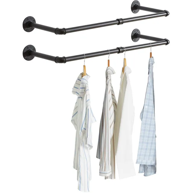 Ibenzoa Industriële Wandkledingrek Set van 2, Robuust Gietijzer, Muurbeugel, Ruimtebesparend Design zwart