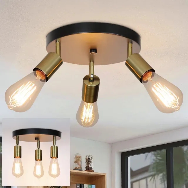 NETTLIFE Plafondlamp E27 – goud – rond - 3-Lichts - Metaal - Vintage Plafondverlichting – Metaal Hallamp - draaibare Kroonluchter - voor Slaapkamer | Woonkamer – Max. 25 W-excl. lichtbron