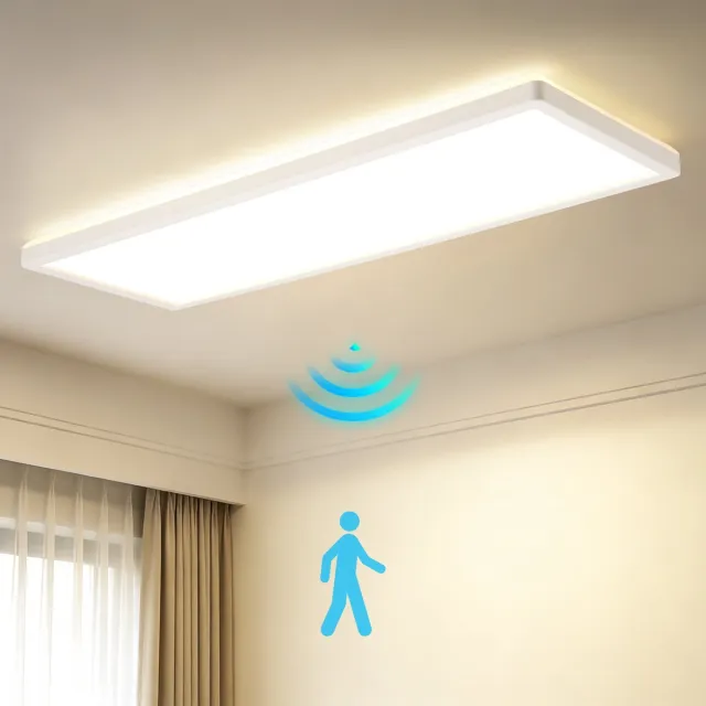 NETTLIFE LED Plafondlamp met Bewegingssensor - Zwart - 24W - 3600 Lumen - 4000K Neutraal Wit Licht - Radar Bewegingsmelder met Schemersensor - 120° Hoek - Binnenverlichting - 58x20 cm Rechthoekig - voor Gang | Badkamer | Garage | Hal | Kelder