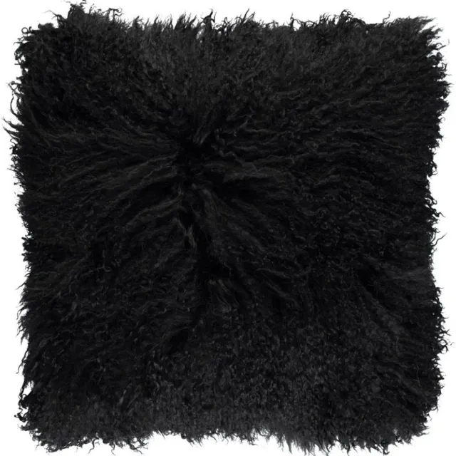 Sheepskin House Curly Schapenvacht Kussen - Dubbelzijdig - 40x40 cm Black
