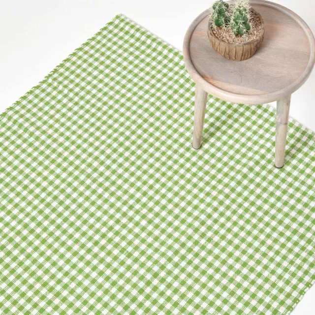 Homescapes geweven tapijt groen en wit geruit - katoenen vloerkleed Vichy geruit, 60x90 cm