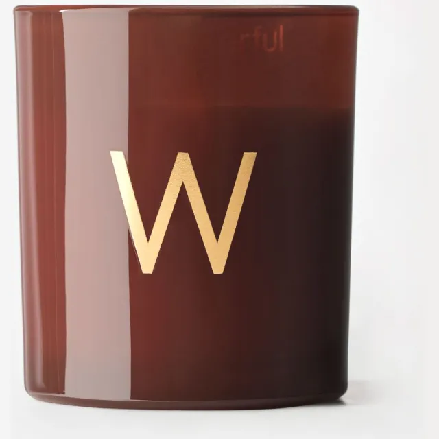 HEMA Kaars in glas ⌀8x9cm letter W (cognac)