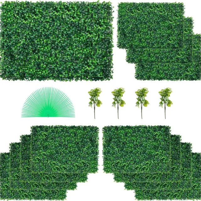 Vevor Kunstmatig Buxus Hegpaneel, 12 Stuks, 61 x 40,6 cm, Kunstmatige Heggen, Kunstmatige Buxusomheining, Nep Klimop UV Realistisch Effect Groene Plastic Decoratie voor Tuinen en Werven, 4 cm Dikte