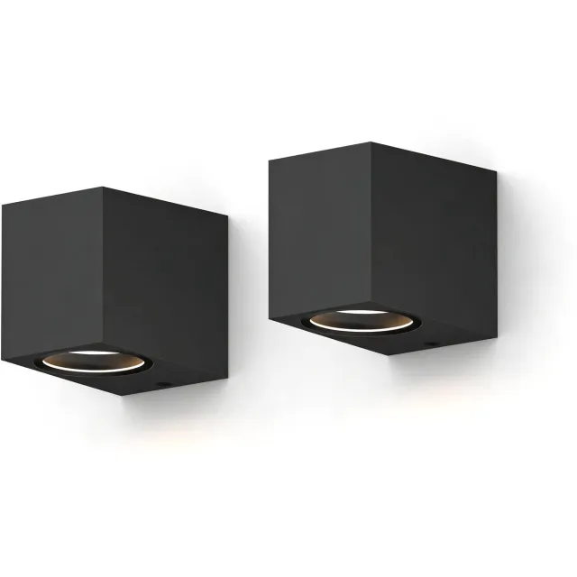 Calex Wandlamp Downlight Sanremo - GU10 - IP54 Water- en Stofbestendig - Geschikt voor Binnen en Buiten - Eenvoudige installatie - Rechthoek - Zwart – 2-Pack