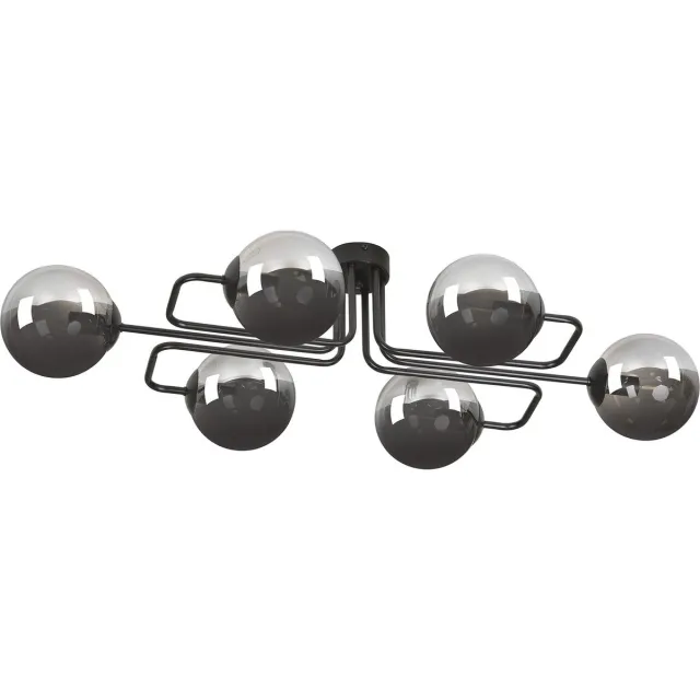 Emibig Kangasala speelse 6L plafondlamp zwart met gerookte glas bollen E14 - Creëer een sfeervolle ambiance in uw huis Zwartachtig