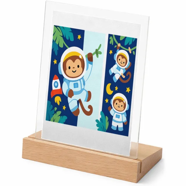 Mr Cadeautjes Glasframe met vaste tekst - design Dromerige jungle met hangende aapjes en tropische bladeren | cadeau Wit