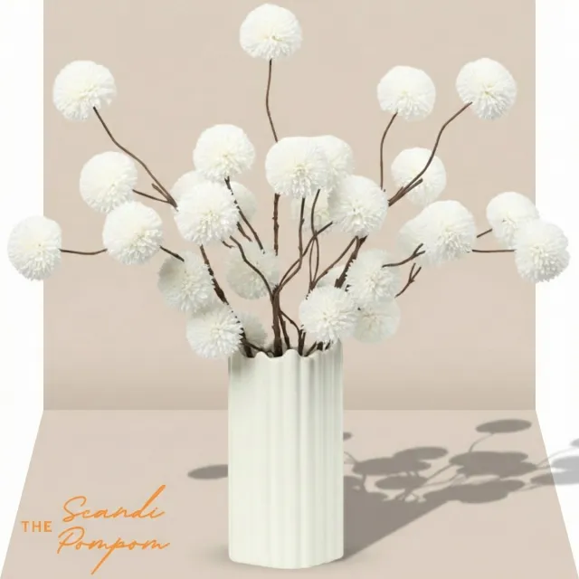 Mijn Bloem Zijden Bloemen Boeket - Wit - 97 cm - Kunstbloemen - Pompons XL - Nepbloemen - Valentijn & Moederdag Cadeau Scandi Pompon