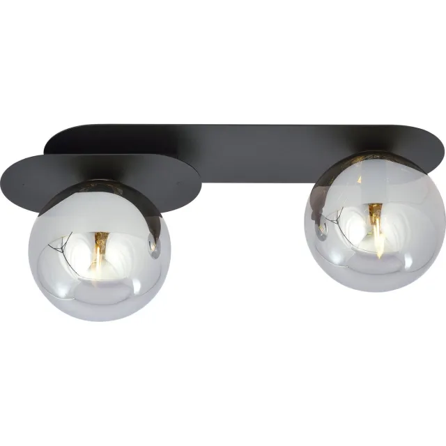 Emibig Randers zwarte dubbele ovalen plafondlamp met 2 gefumeerde glazen bollen E14 - Creëer een sfeervolle ambiance in uw ruimte Zwartachtig