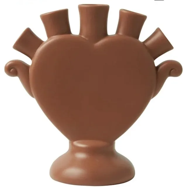 Boltze Modern bruin tulpenvaasje van mat gebakken klei 13 cm