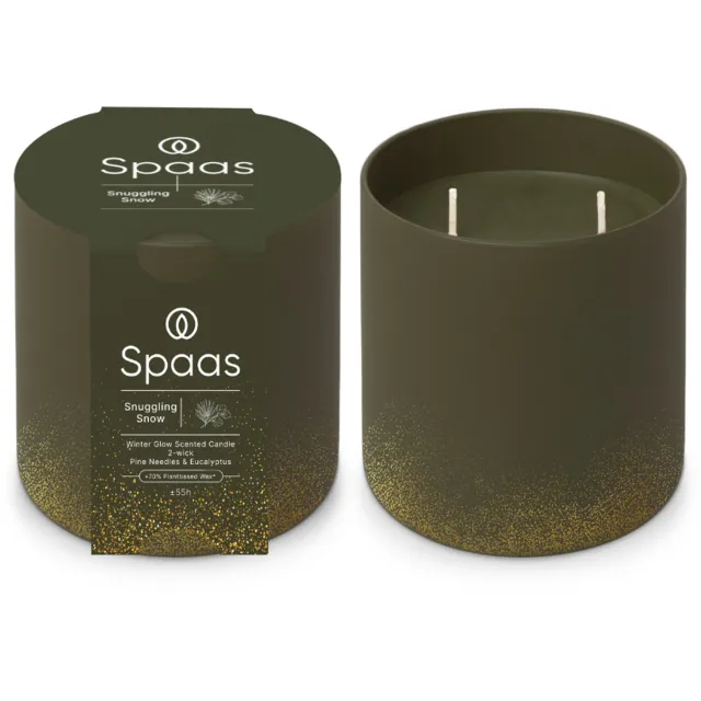 Spaas WinterGlow Geurkaars in glas – Set van 2 kaarsen – Den en eucalyptus – circa 55u – Snuggling Snow Donkergroen