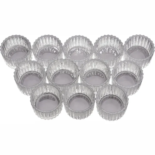 longziming Set van 12 Glazen Theelichthouders – Helder Geribd Glas voor Waxinelichtjes & LED-kaarsen – Vintage Sfeerlicht voor Interieur, Bruiloft & Feestdecoratie transparant