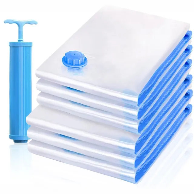Ibenzoa Ruimtebesparende Vacuümzakken voor Kleding en Dekbedden – Set van 6 met Handpomp transparant