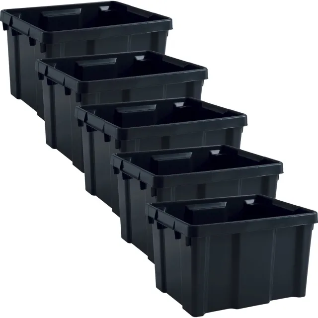 EDA Opbergbox/opbergkrat 30 L - 10x - zwart - kunststof - B34 x H26 - stapelbaar/nestbaar - opbergbak - opbergen