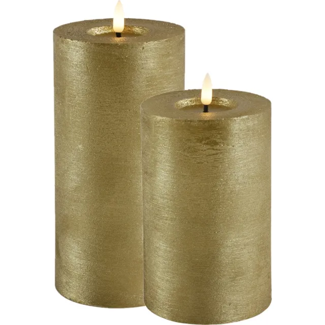 Countryfield LED kaars/stompkaars set - 2x st - goud - H15 en H20 cm - timer - warm wit Goudkleurig