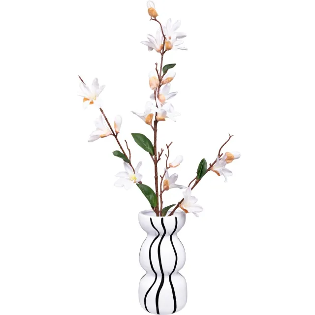 QUVIO Droogbloemen vaas met zwarte strepen - Bloemenvaas in zandloper vorm - ø23x11 cm - Keramiek - Wit