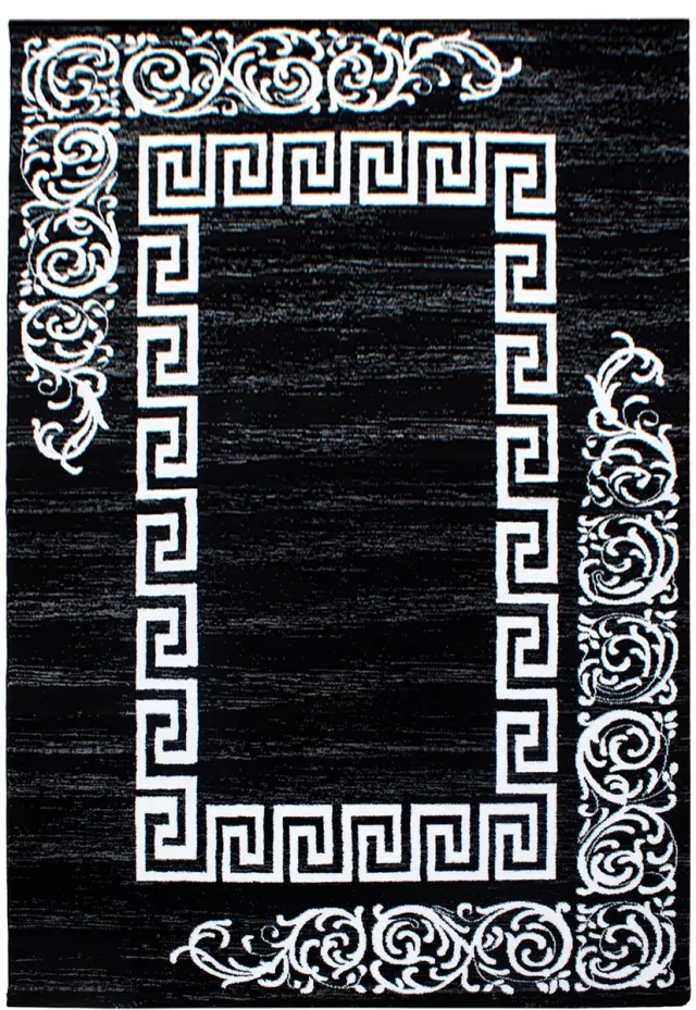 Ayyildiz Laagpolig vloerkleed met meanderpatroon, zwart, geschikt voor de woonkamer, met jute achterkant, afmetingen: 240 x 340 cm