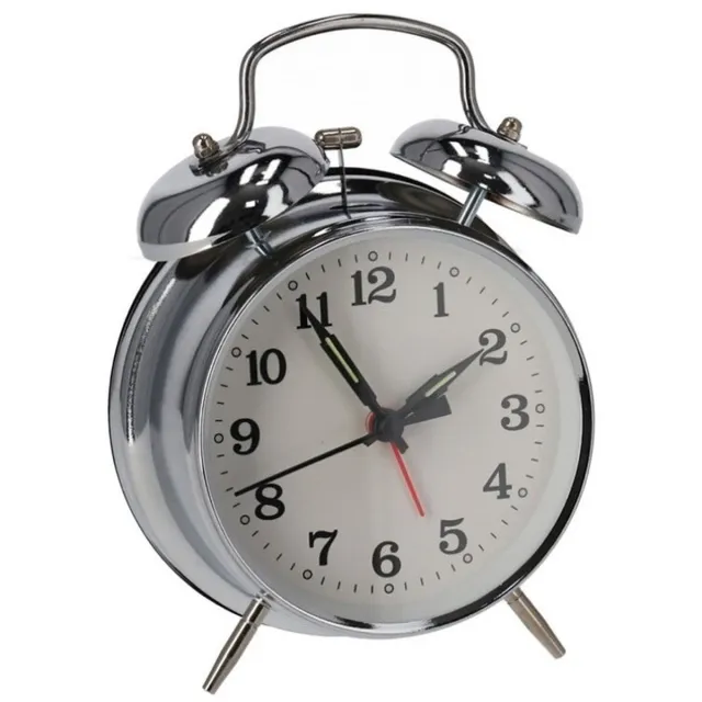 Gerimport Wekker - retro klassieke - metaal met bellen - 16 cm - Vintage wekkers Zilver