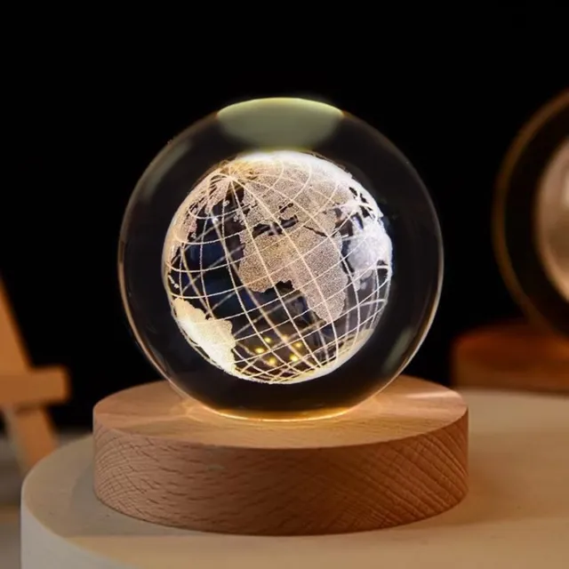 Mazaico 3D Kristallen Bal Universe - Nachtlampje - LED Glas Licht Hologram lamp met Massief Houten Basis - Nachtlamp - Cadeau idee - Verlichting - USB aansluiting - Woondecoratie transparant-universe