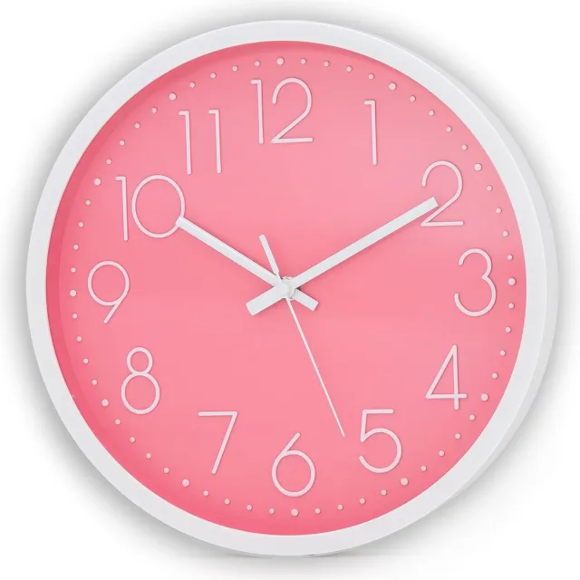 Intirilife wandklok in wit - roze met 30,5 cm diameter - Praktische tijdweergave chronometer stijlvol voor elke kamer