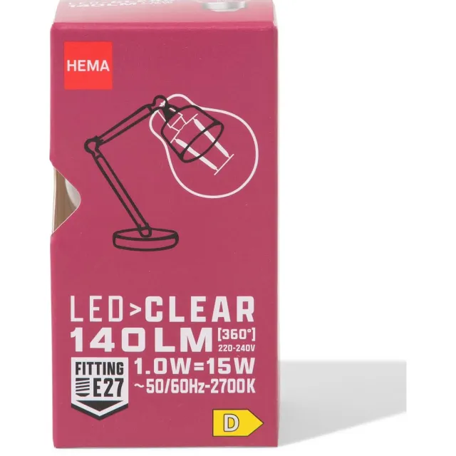 HEMA Led kogel clear E27 1.0W 140lm
