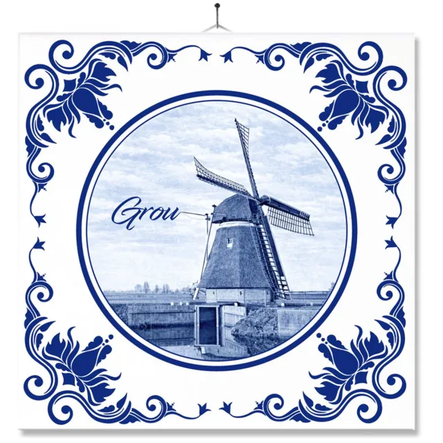 MC Living Tegel Met Opdruk | Grou | Delft Blauw | Cadeau | Inclusief Geschenkdoos | Standaard | Ophangsysteem Ontwerp 1
