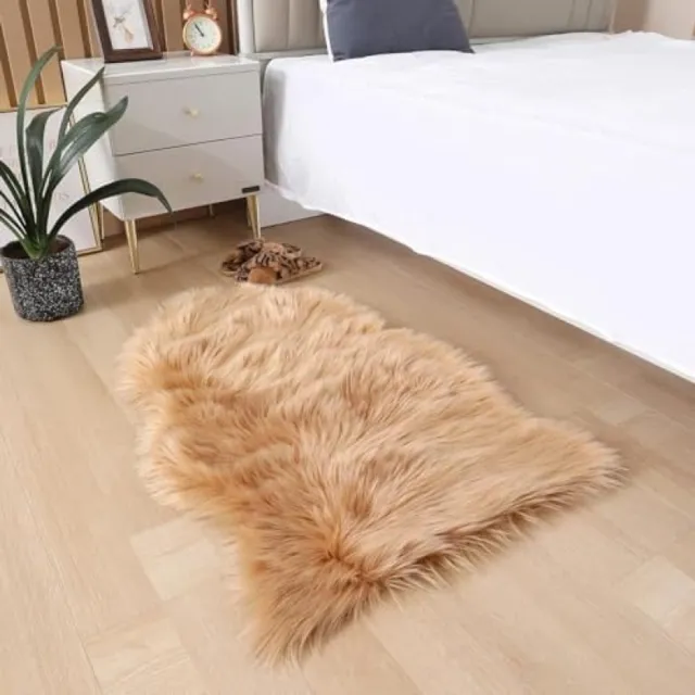 PromoHome Luxe Imitatie Schapenvacht - Zacht Pluche Tapijt 60x90cm Bruin