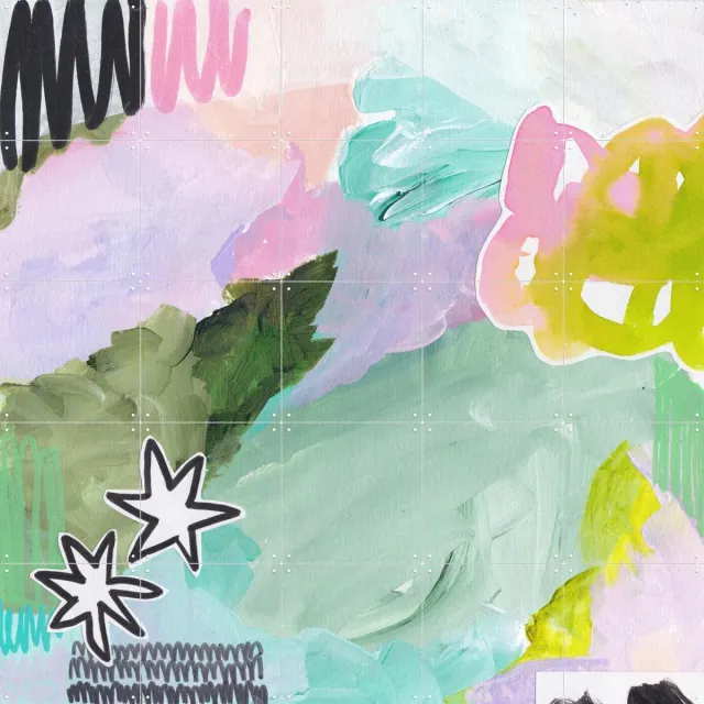 IXXI Starlight Aftermath, Henriette Visscher - 100 x 100 cm - Grote wanddecoratie en posters - Gemengde Technieken, Kleurrijk, Abstract, Abstract Geel / Groen / Roze