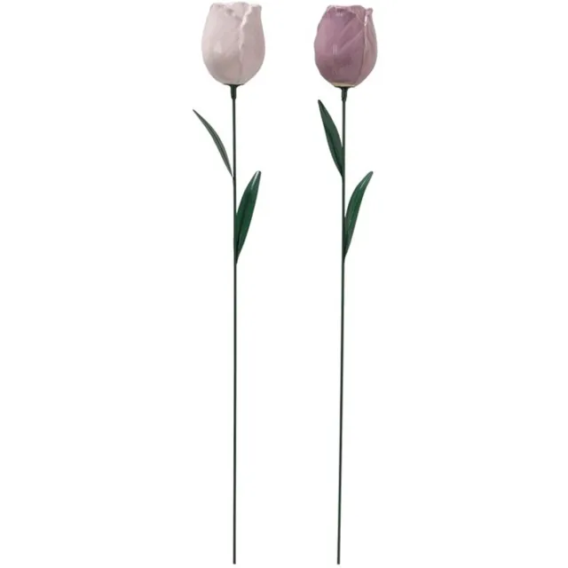 Boltze Tuinstekers - Tulp - Set van 2 - Keramiek - Lichtroze & Lichtpaars - 66 cm - Handgemaakt - Tuindecoratie Licht Paars