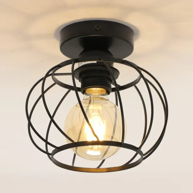 Riserva Industriële Plafondlamp, Retro Ronde IJzeren Plafondverlichting Zwart, E27 Fitting Zonder Lamp, voor Woonkamer, Eetkamer, Keuken