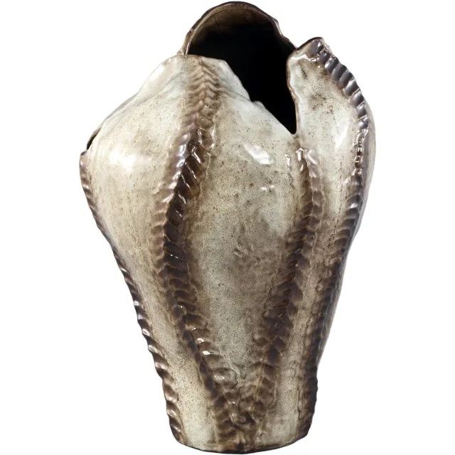 PTMD Tarig Light Brown Ceramic Irregular Dented Vase Bruin