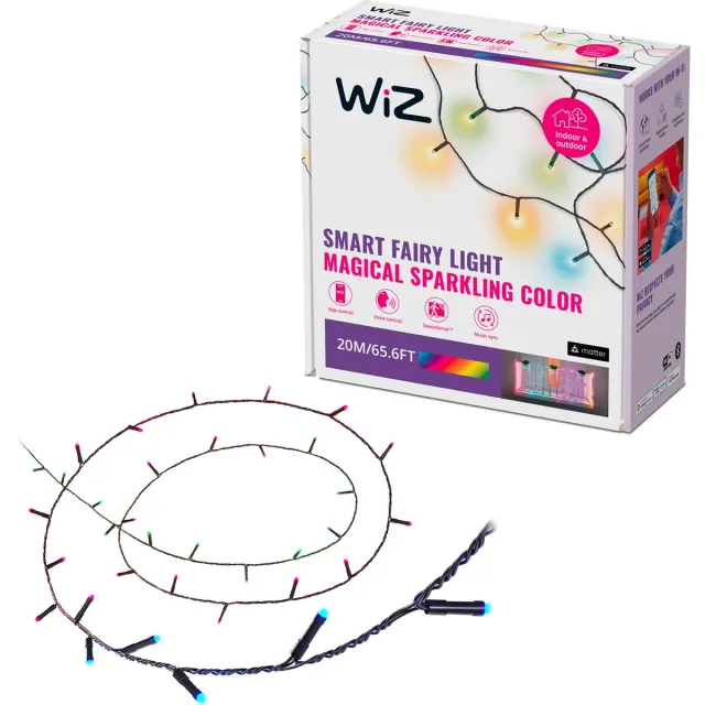 WiZ Slimme Lichtslinger - 20 Meter - Wit en gekleurd licht - 160 Lampjes - 8 Verschillende lichtzones - Ook voor buiten