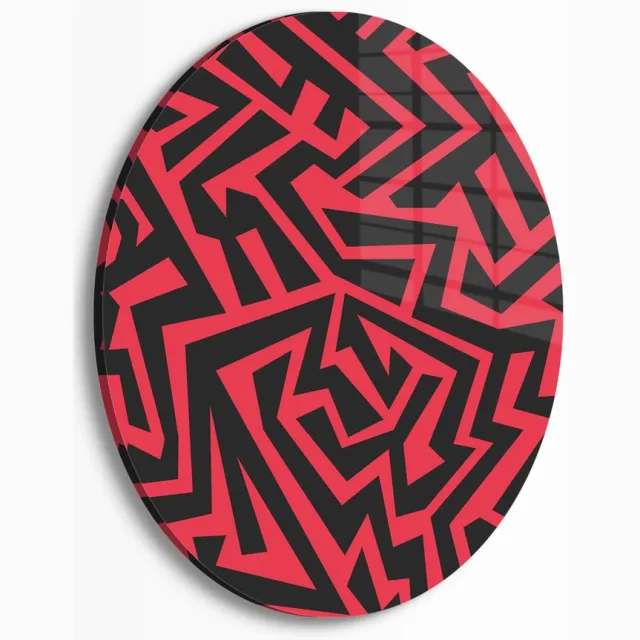 Myfinto Indoorart - Muurcirkel Zwart Rood Patroon Plexiglas 30 cm - Wanddecoratie - Afbeelding op Plexiglas - Inclusief ophangplaat zwart, rood