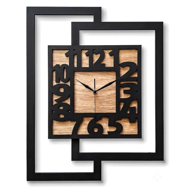 Ornament Handgemaakte Grote Houten Wandklok – Modern Minimalistisch Design, Rechthoekig Verticaal, Leesbare cijfers, Geruisloos,Zonder Tikkend Geluid – Voor Woonkamer, Slaapkamer, Keuken – Unieke Wanddecoratie, Industrieel Design & Stil Uurwerk, rustiek hout zwart - rustiek eikenhout
