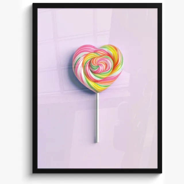 FrameYourWall Poster in lijst - Fotolijst 50x70 cm - Posters - Hart - Lolly - Snoep - Posterlijst zwart - Decoratie - Wanddecoratie woonkamer - Muurdecoratie slaapkamer Hartjeslolly