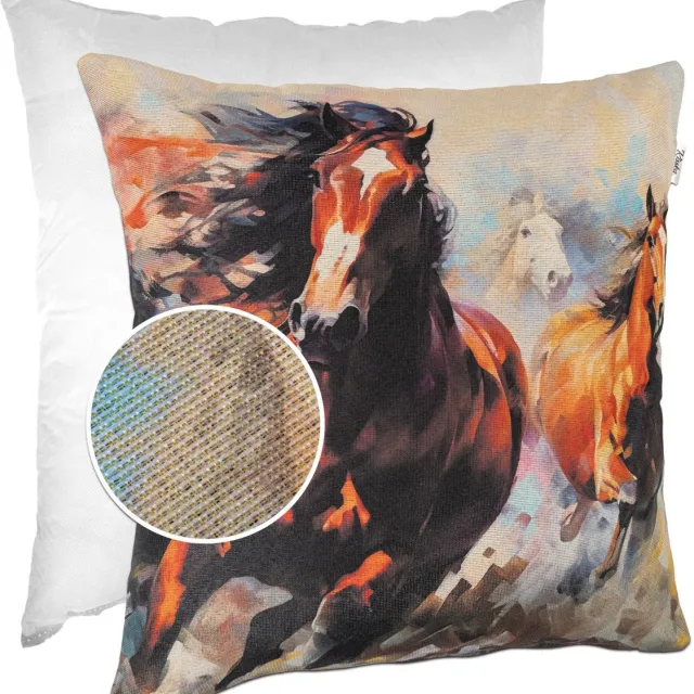 ANRO Wild Paard Sierkussen 40x40 cm - Gobelin - Inclusief vulling Bruin