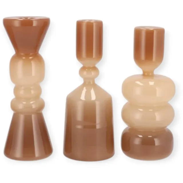 DK design Daan Kromhout – Set van 3 – Vazen – Bloemenvaas – May -Naturel/Bruin -Glas – M – 8x21cm