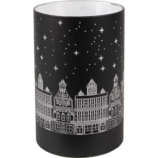 Clayre & Eef Waxinelichthouder met LED Ø 8x12 cm Zwart Zilverkleurig Glas