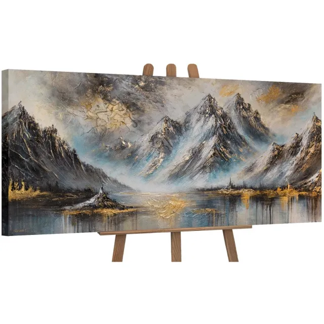 YS Canvas schilderij panoramisch 115x50 handgeschilderd berggloed berglandschap – YS-Art Gallery – Majestueuze wanddecoratie voor woonkamer – Modern schilderij voor hal