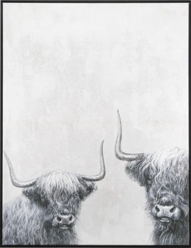 Art for the Home Canvas Geschilderde details - Schotse Hooglanders - 80x60 cm Grijs/Zwart