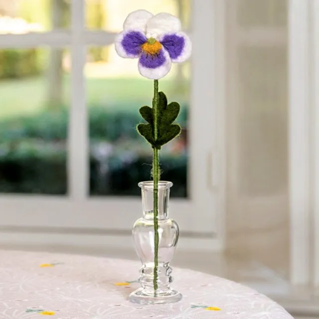 Sjaal met Verhaal Bloem Wolvilt - Viooltje Wit-Lila - Handmade-Fairtrade - Homedeco - 30cm