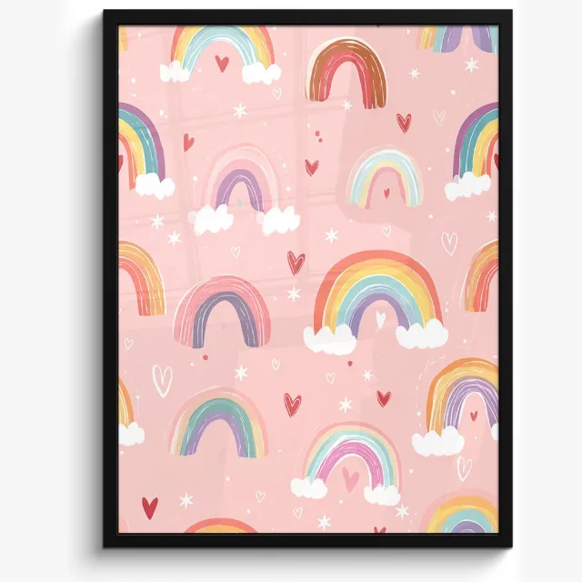 FrameYourWall Poster in lijst - Fotolijst 50x70 cm - Posters - Regenboog - Patroon - Pastel - Posterlijst zwart - Decoratie - Wanddecoratie woonkamer - Muurdecoratie slaapkamer