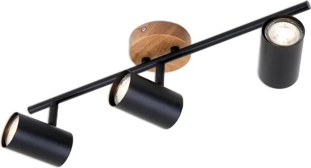 Briloner Wood & Style - Opbouwspot - plafondlamp - spots draaibaar - 3-lichts - GU10 - hout en Metaal - wart zwart