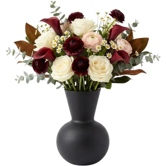 Floran Design bloemenvaas Gaya - zwart - mat glas - 30 x 40 cm - glazen vazen