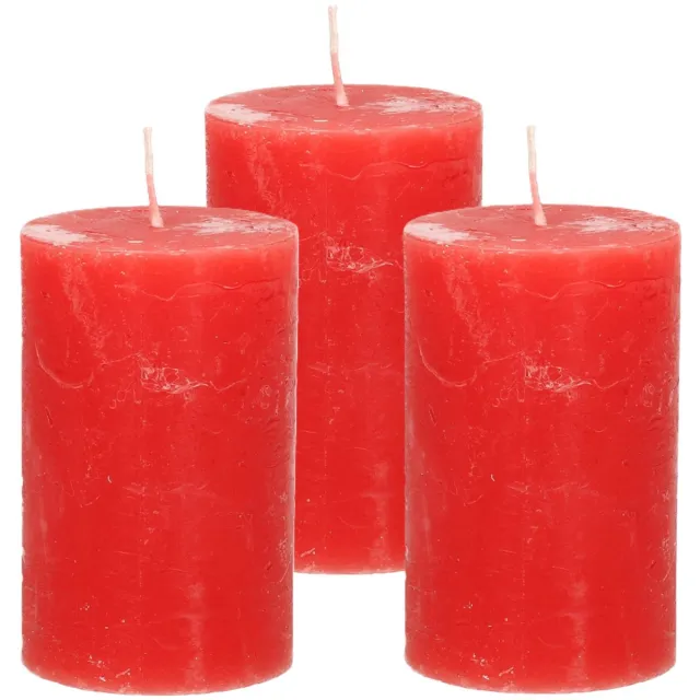 Atmosphera Stompkaars/cilinderkaars - 3x - rood - 5 x 8 cm - klein rustiek model