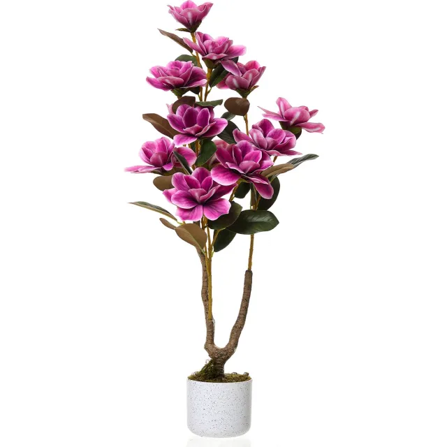 Triumpunpre Kunstmatige magnolia van 95 cm, hoogwaardige kunstbloem, kunstmatige magnolia in pot, geschikt voor diverse omgevingen. roze 95cm