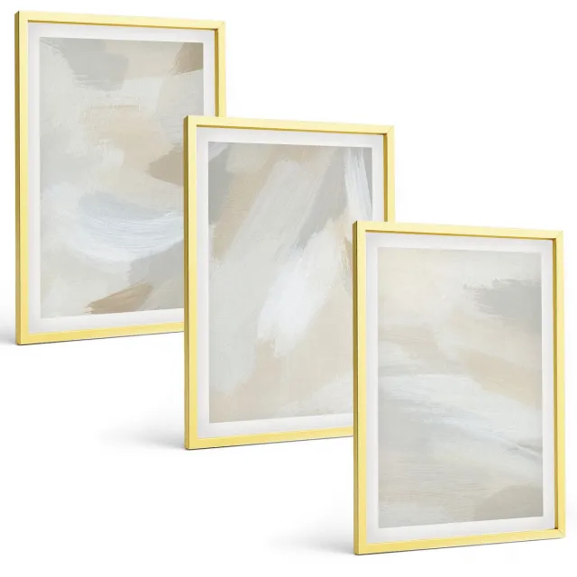 TULUP 4-Delige Schilderij Set - Abstracte, heldere achtergrond met delicate penseelstreken. - 40 x 60 cm - Stijlvolle Muurdecoratie - Kantoor Gouden lijst