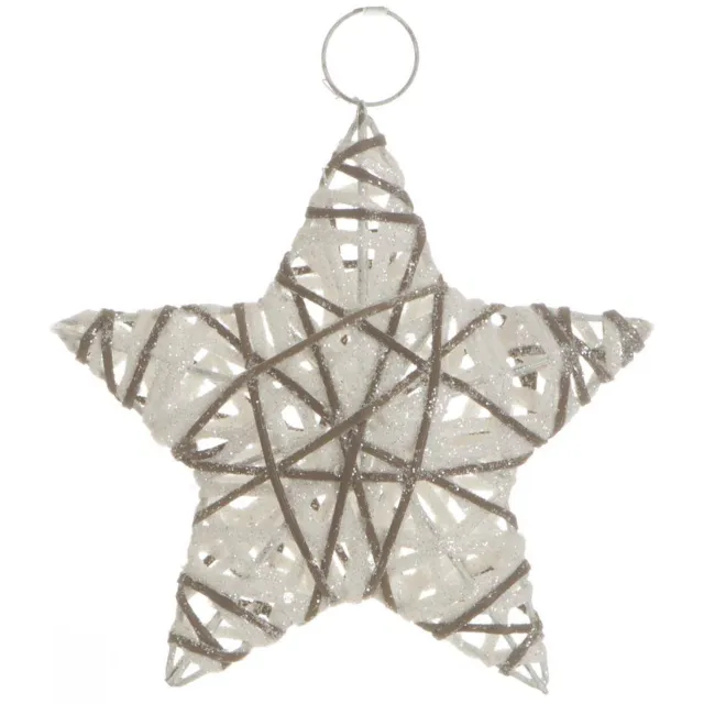 Feeric lights & Christmas Stervormige dennenboomversiering van rotan met glitters, klein model Blanc