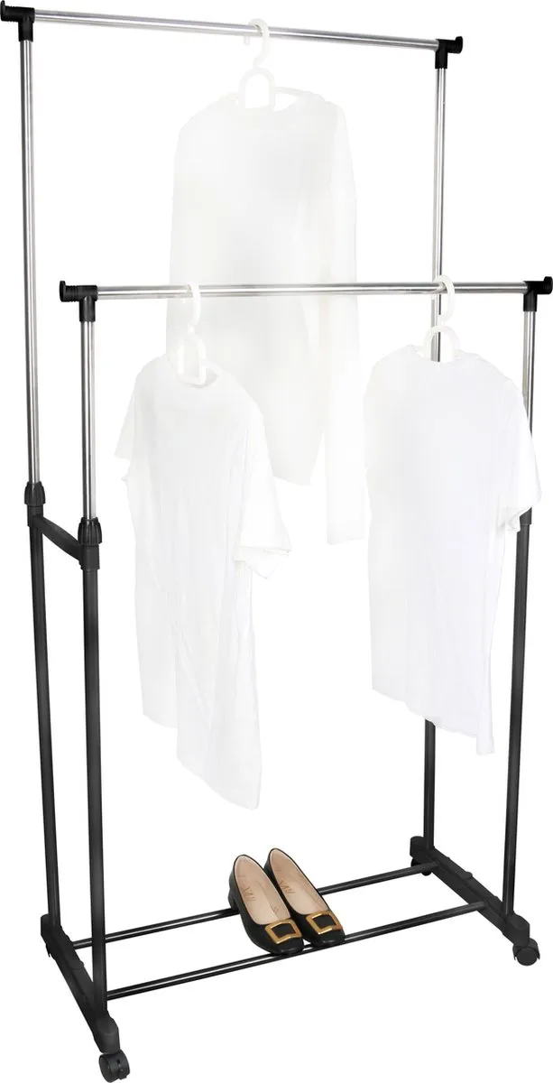 NICEEY Kledingrek op Wieltjes - Verstelbaar Hoogte 90-160 cm - 130 KG Draagcapaciteit - Kleding Rek op Wielen - Kledingrek Metaal - Kledingrek Slaapkamer - Zwart