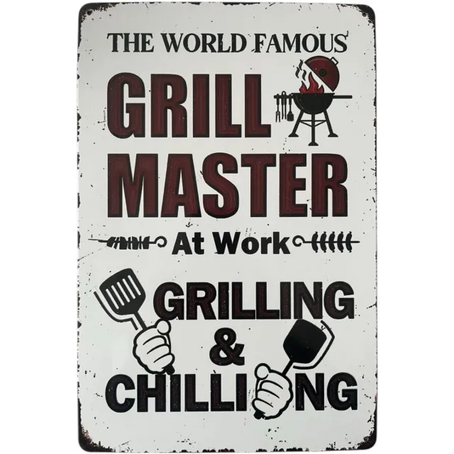 Vintage art Wandbord – BBQ - Grill master - Retro - Wanddecoratie – Reclame bord – Restaurant – Kroeg - Bar – Cafe - Horeca – Metal Sign – 20x30cm Multi